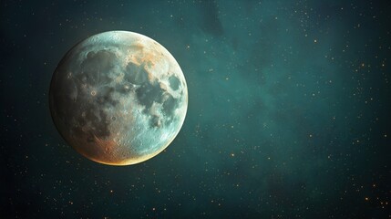 Fototapeta premium Realistic full moon against a teal night sky filled with stars