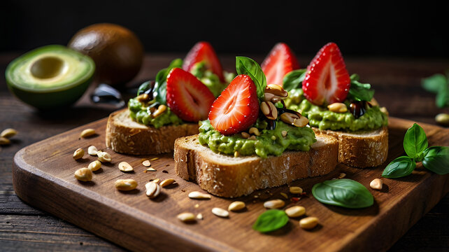 bruschetta with avokado and strawberry