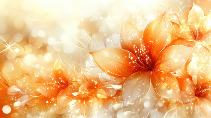 Fototapeta premium Elegant abstract orange flowers with glowing light bokeh effect in a dreamy soft focus