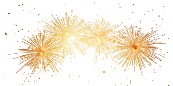 Golden fireworks burst isolate on white background