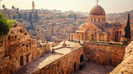 Fototapeta premium Panoramic View of the Church of the Holy Sepulchre: A Testament to Rich Architecture and Cultural Heritage in Asia