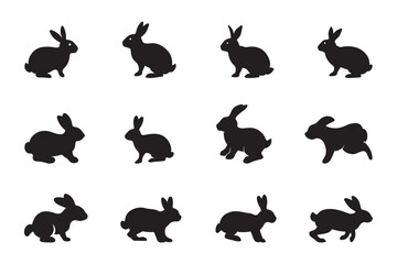 Simple black rabbit silhouette on a white background