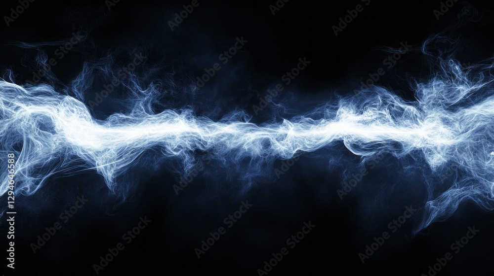 Poster luminescent blue wisps of smoke coil and twist in a captivating display, contrasting strikingly agai