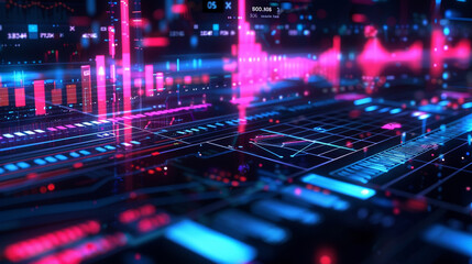 Obraz premium High-Tech Financial Data Dashboard with Futuristic AI-Driven Insights