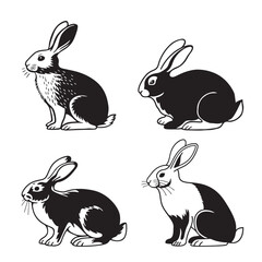 Simple black rabbit silhouette on a white background