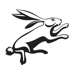 Jumping rabbit silhouette, black solid shape