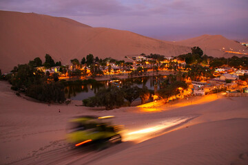 Oasis of  Huacachina at night, Ica region, Peru.