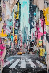 Fototapeta premium Busy urban street colorful abstract art city lights buildings and