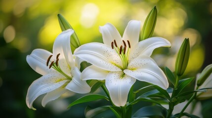 Obraz premium Pastel Lilies in Bloom: A Soft White Floral Arrangement for Summer Gardens