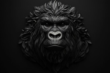 Obraz premium Monochrome Portrait of a Gorilla Head Against Dark Backdrop, Capturing the Essence of Tropical Wildlife