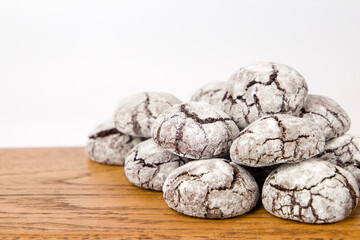 chocolate cookies on a wooden table, selective focus