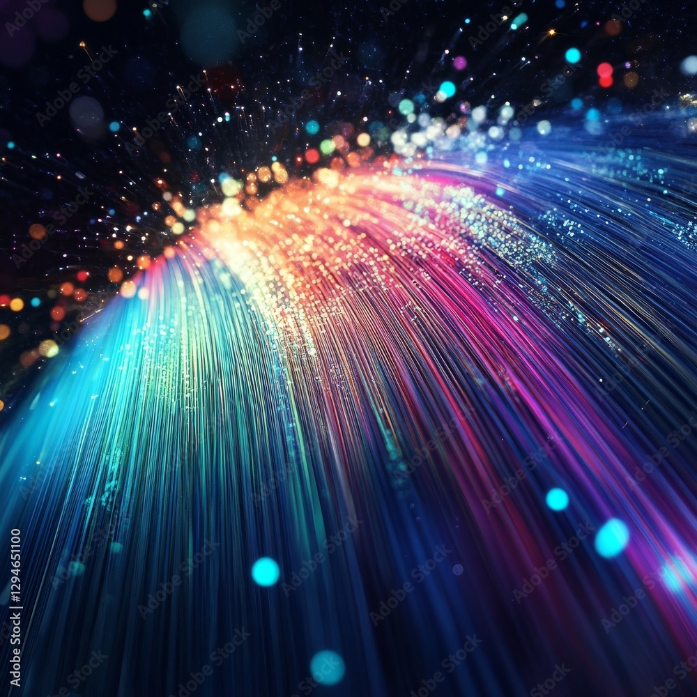 Leinwandbilder abstract light stream: digital connectivity with vibrant colors and sparkling bokeh effects in a nig