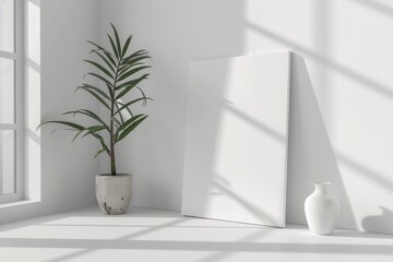 Minimalist indoor plant arrangement in sunlit home studio modern aesthetic clean design