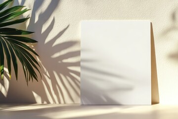 Minimalist indoor photography a blank canvas with leaf shadows and artistic perspective