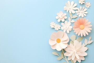 Cut Paper Flowers on Light Blue balckground