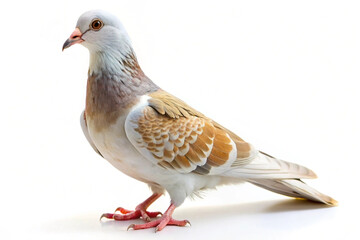 Obraz premium Elegant collared dove with soft beige and white feathers, perched against a clean white background. AI Generated