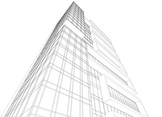 Fototapeta premium Modern Skyscraper Wireframe. Futuristic Urban Architecture in Abstract Perspective