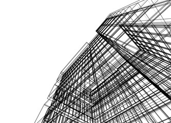 Modern Skyscraper Wireframe. Futuristic Urban Architecture in Abstract Perspective