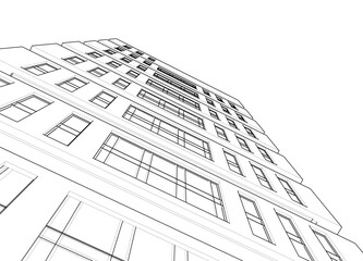Modern Skyscraper Wireframe. Futuristic Urban Architecture in Abstract Perspective © Svitlana