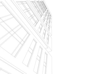 Modern Skyscraper Wireframe. Futuristic Urban Architecture in Abstract Perspective