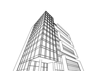 Fototapeta premium Modern Skyscraper Wireframe. Futuristic Urban Architecture in Abstract Perspective