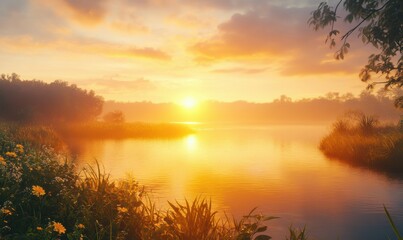 Obraz premium A beautiful sunrise over the horizon, symbolizing hope, new beginnings, and natural beauty.