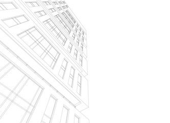 Modern Skyscraper Wireframe. Futuristic Urban Architecture in Abstract Perspective