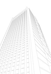 Fototapeta premium Modern Skyscraper Wireframe. Futuristic Urban Architecture in Abstract Perspective