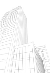 Fototapeta premium Modern Skyscraper Wireframe. Futuristic Urban Architecture in Abstract Perspective