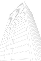 Fototapeta premium Modern Skyscraper Wireframe. Futuristic Urban Architecture in Abstract Perspective