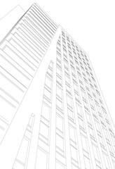 Fototapeta premium Modern Skyscraper Wireframe. Futuristic Urban Architecture in Abstract Perspective