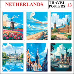 Netherlands Keukenhof Zandvoort Binnenhof Travel Poster Wall Art Print Collection Set Part 13