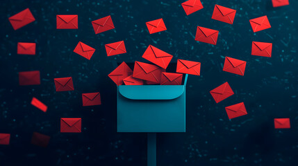 Mail delivery action modern city digital art nighttime close-up mailbox overflowing