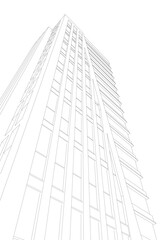Fototapeta premium Modern Skyscraper Wireframe. Futuristic Urban Architecture in Abstract Perspective