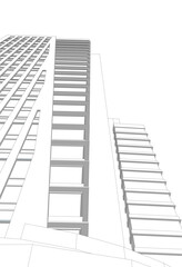 Modern Skyscraper Wireframe. Futuristic Urban Architecture in Abstract Perspective