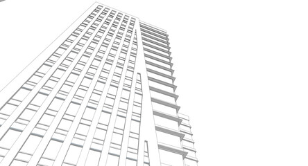 Modern Skyscraper Wireframe. Futuristic Urban Architecture in Abstract Perspective