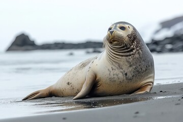 Fototapeta premium Majestic Bearded Seal in Its Arctic Habitat: A Wild Mammal of the Sea