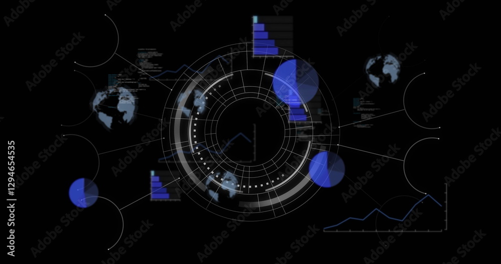 Poster image of data processing with scope scanning on black background
