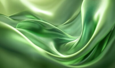 Fototapeta premium Abstract flowing silk fabric in emerald green with smooth folds and glossy highlights, illuminated by soft light creating a luxurious visual effect