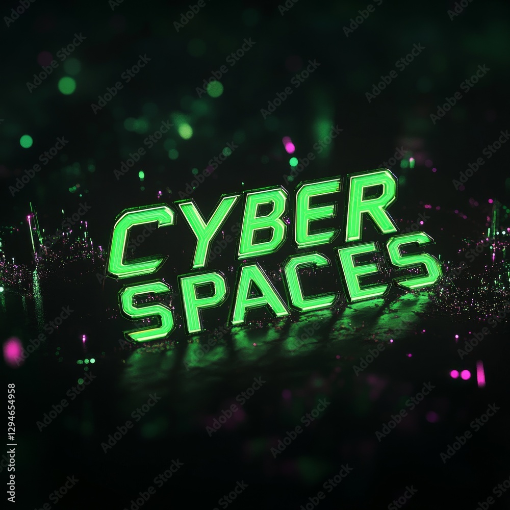 Aufkleber Exploring the Cyber Spaces: A Futuristic Neon Landscape in Dark Mode with Abstract Bokeh and Glowing Elements