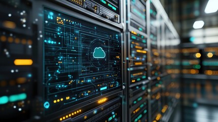 Naklejka premium Cloud Computing Data Center: Server Room Network Infrastructure