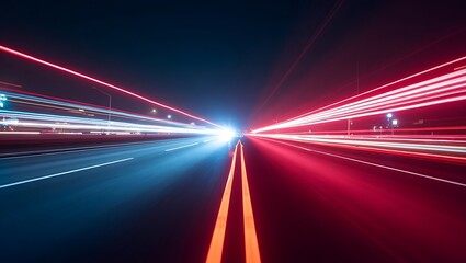 Obraz premium Night Drive: Abstract Light Trails on Highway