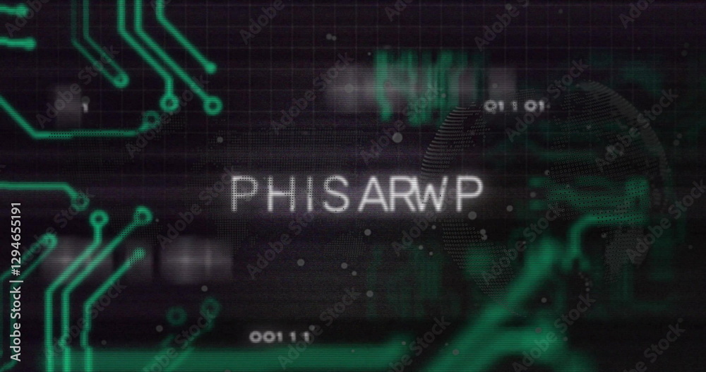 Poster image of letters and digital data processing over computer circuit board