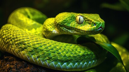 Lush Green Viper: Nature's Intricate Reptile in Its Natural Habitat