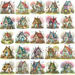 Naklejka premium Watercolor Spring House. AI generated illustration