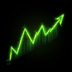 Naklejka premium Green Ascending Arrow: A Visual Representation of Positive Growth and Market Trends, Illuminated on a Dark Background.