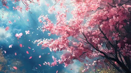 Pink Cherry Blossoms in the Wind