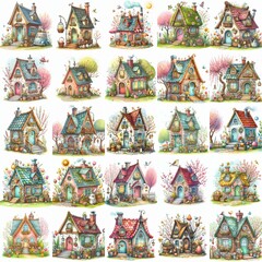 Naklejka premium Watercolor Spring House. AI generated illustration