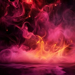 Obraz premium Mystical Fire: Abstract Smoke and Light Painting with Red, Orange, and Yellow Hues, Reflecting on a Dark, Fluid Surface