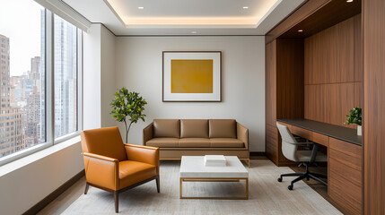 Fototapeta premium Contemporary office lounge design in new york city’s urban interior spaces